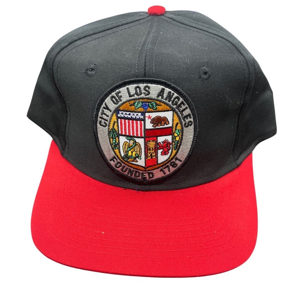 Vintage City of Los Angeles Founded 1781 Snapback Hat Black Red Flat Brim Cap